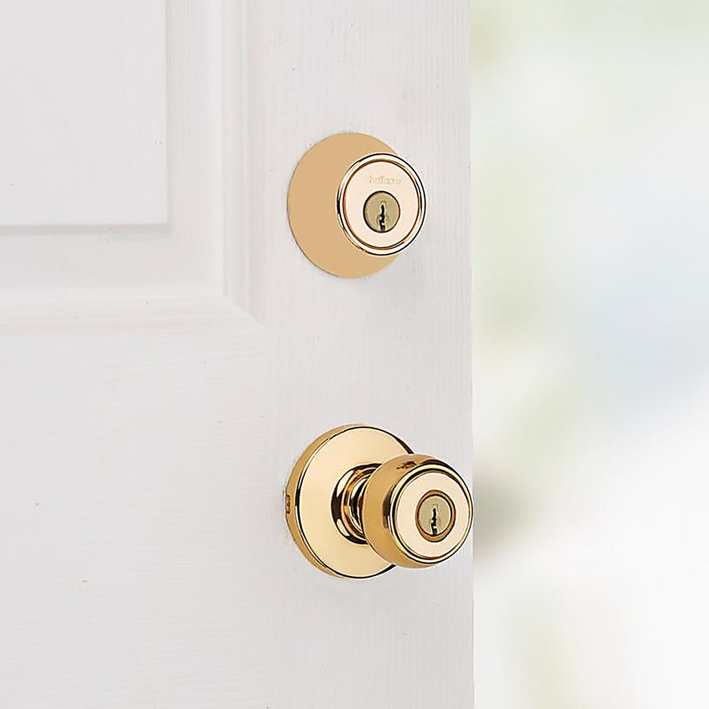 Kwikset 96900-250 Polo Polished Brass Entry Lock and Single Cylinder Deadbolt ANSI/BHMA Grade 3 1-3/4 in.