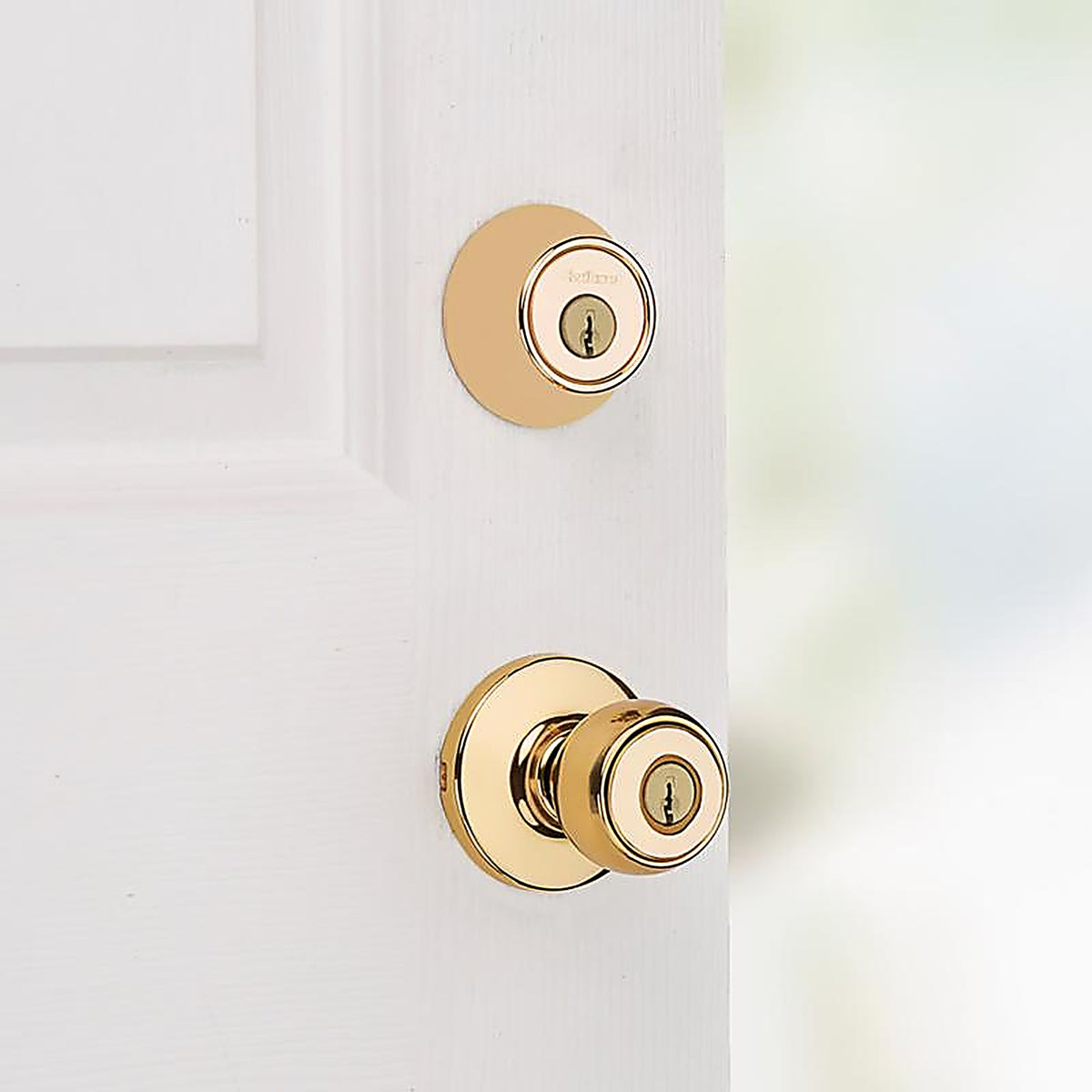 Kwikset 96900-250 Polo Polished Brass Entry Lock and Single Cylinder Deadbolt ANSI/BHMA Grade 3 1-3/4 in.