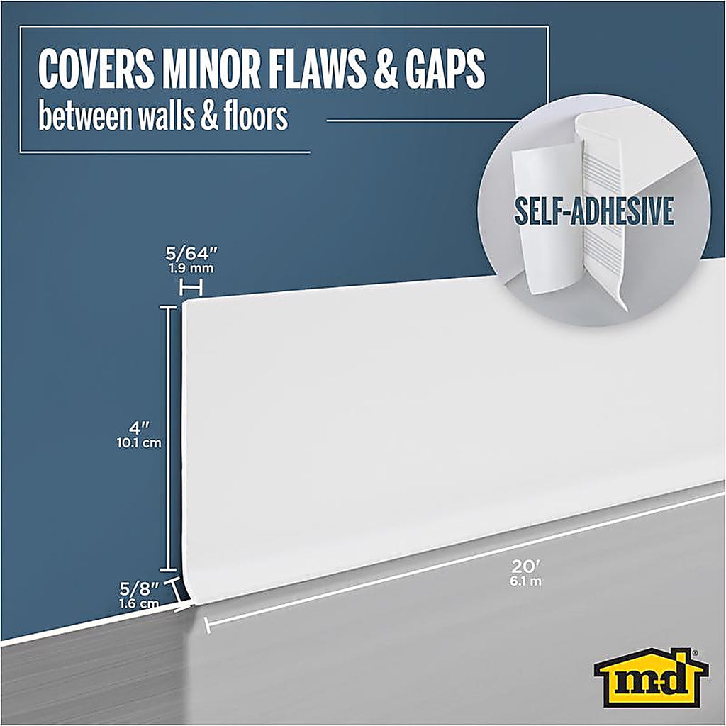 M-D 93203 20 ft. L Prefinished White Vinyl Wall Base
