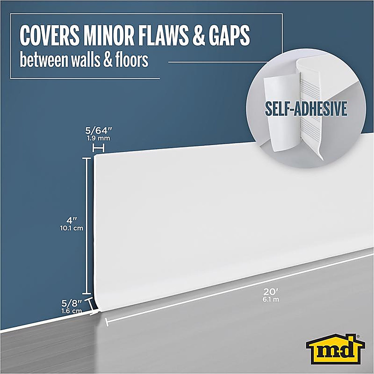 M-D 93203 20 ft. L Prefinished White Vinyl Wall Base