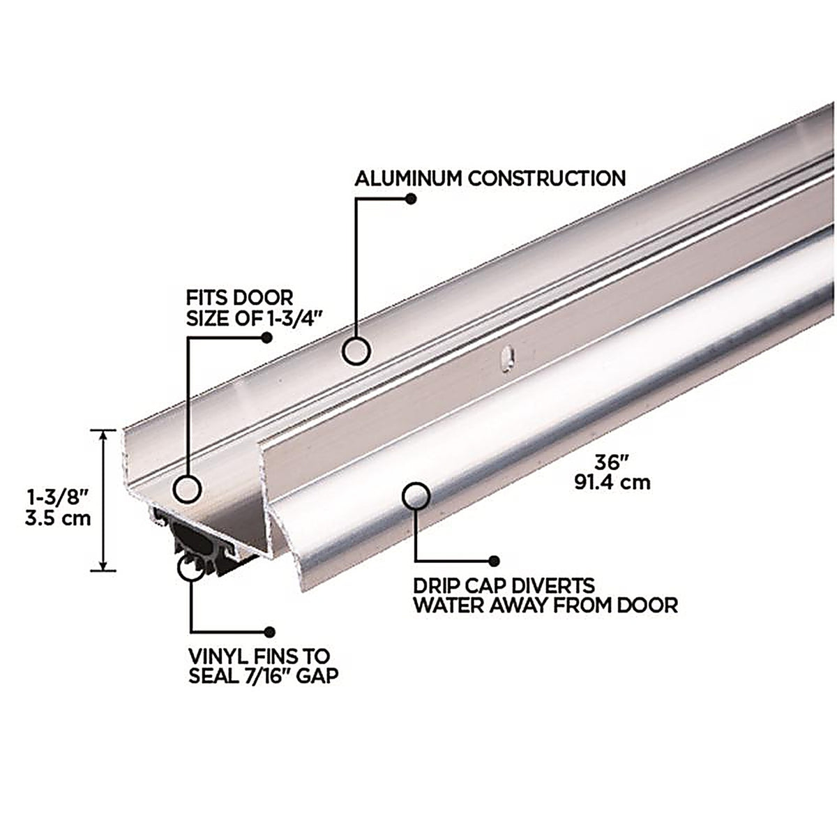 M-D 6155 Silver Aluminum Door Bottom For Drip Cap 3 in. L