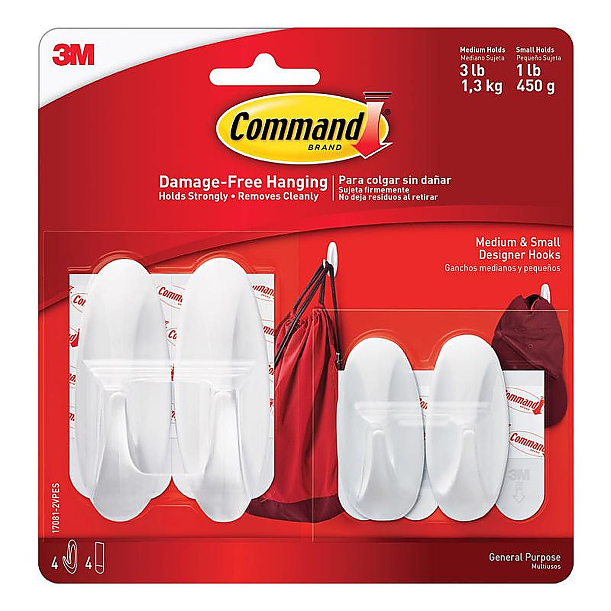 3M 17081-2VPES Command Medium Plastic Designer Hooks 3-1/8 in. L 4/Pack