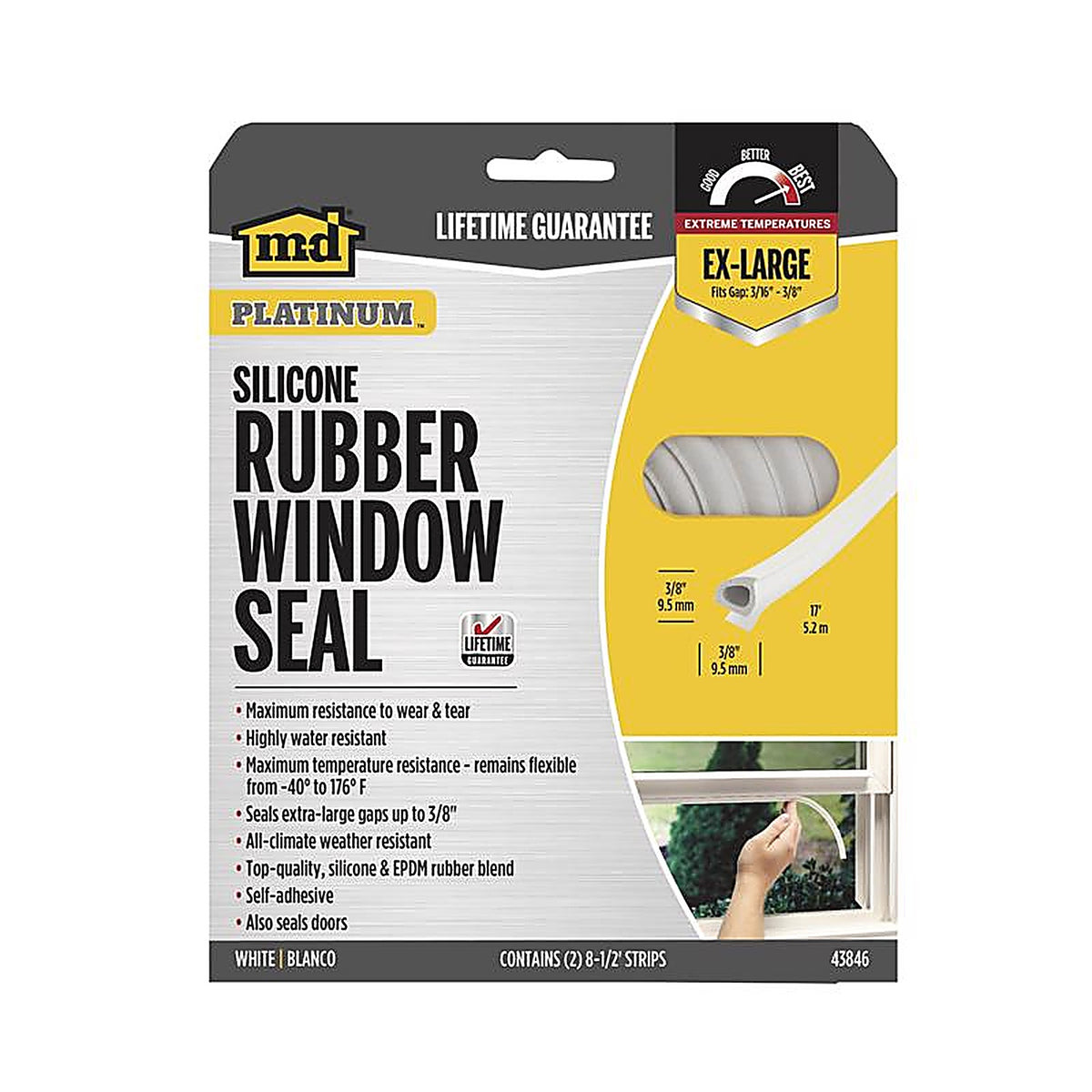 M-D 43846 White Rubber Weatherstrip For Windows, Doors and Windows 17 ft. L x 3/8 in.