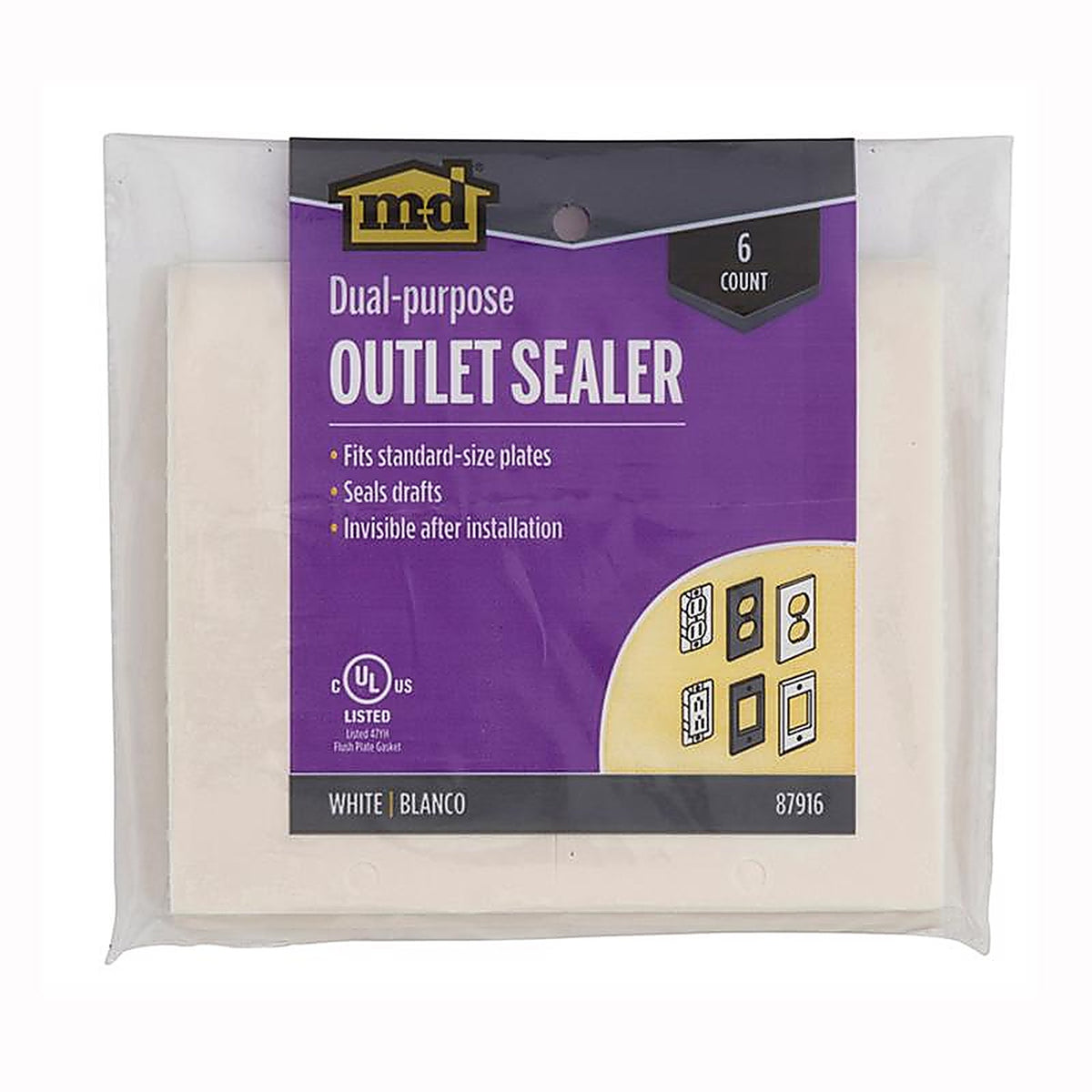 M-D 87916 White Foam Wall Plate Sealers 6/Pack