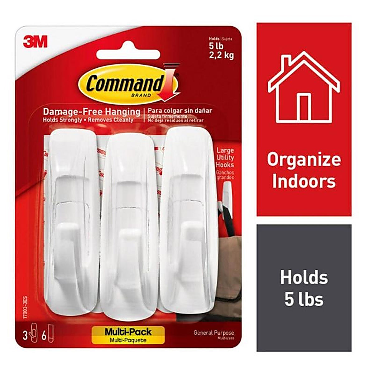 3M 17003-3ES Command White Utility Hooks 5 lb. 3/Pack