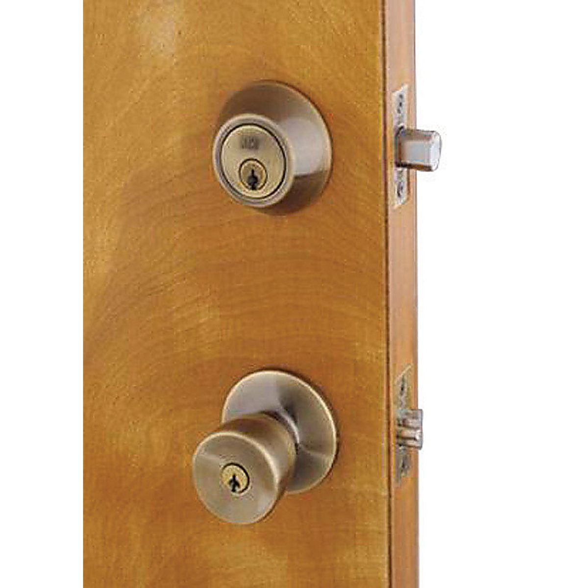 Home Plus LA2141 Antique Brass Knob and Deadbolt Set ANSI Grade 3 1-3/4 in.