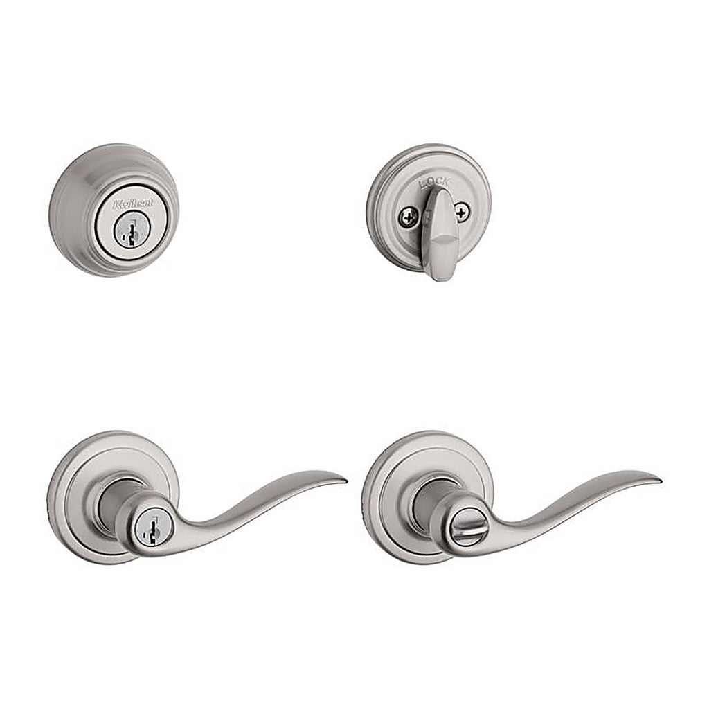 Kwikset 99910-040 SmartKey Tustin Satin Nickel Entry Lever and Deadbolt Set ANSI/BHMA Grade 2 KW1 1-3/4 in.