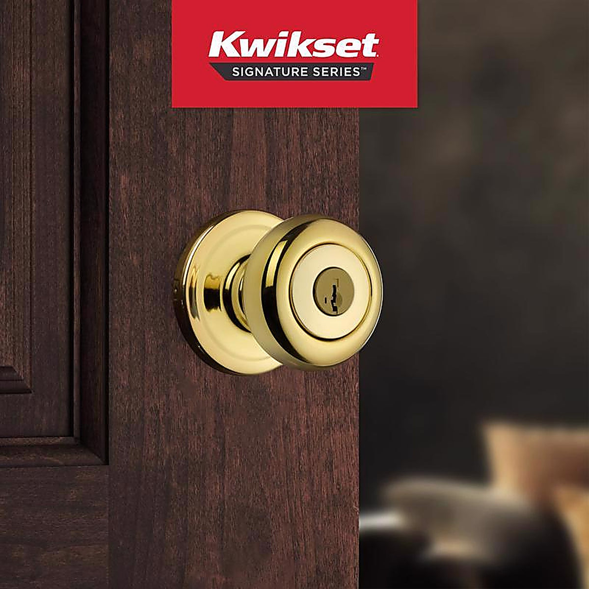 Kwikset 97402-734 SmartKey Juno Polished Brass Entry Lockset ANSI/BHMA Grade 2 KW1 1-3/4 in.