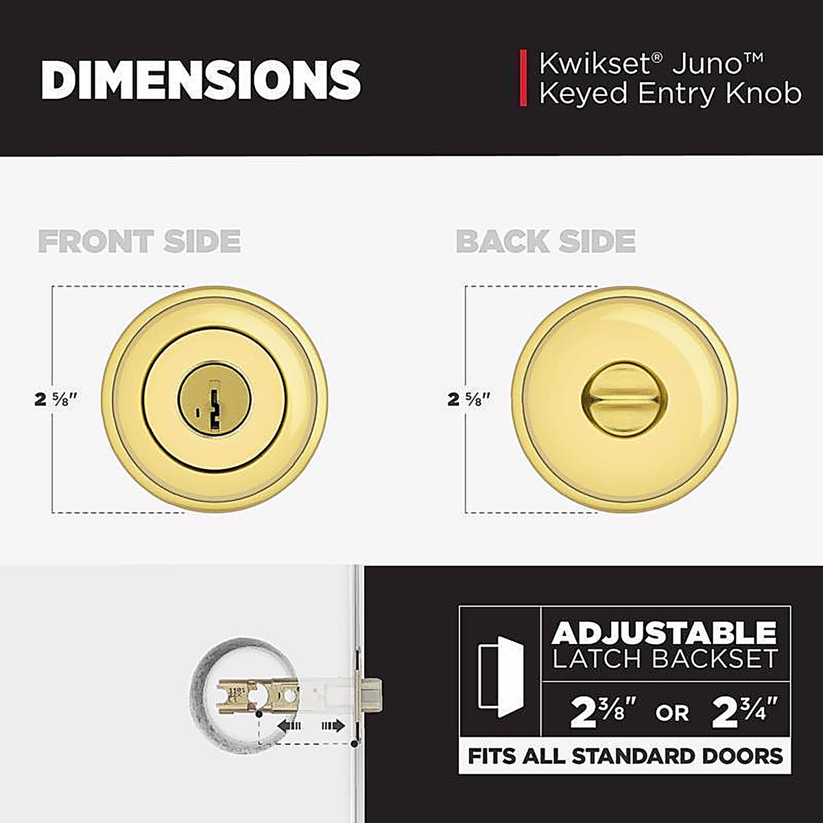Kwikset 97402-734 SmartKey Juno Polished Brass Entry Lockset ANSI/BHMA Grade 2 KW1 1-3/4 in.