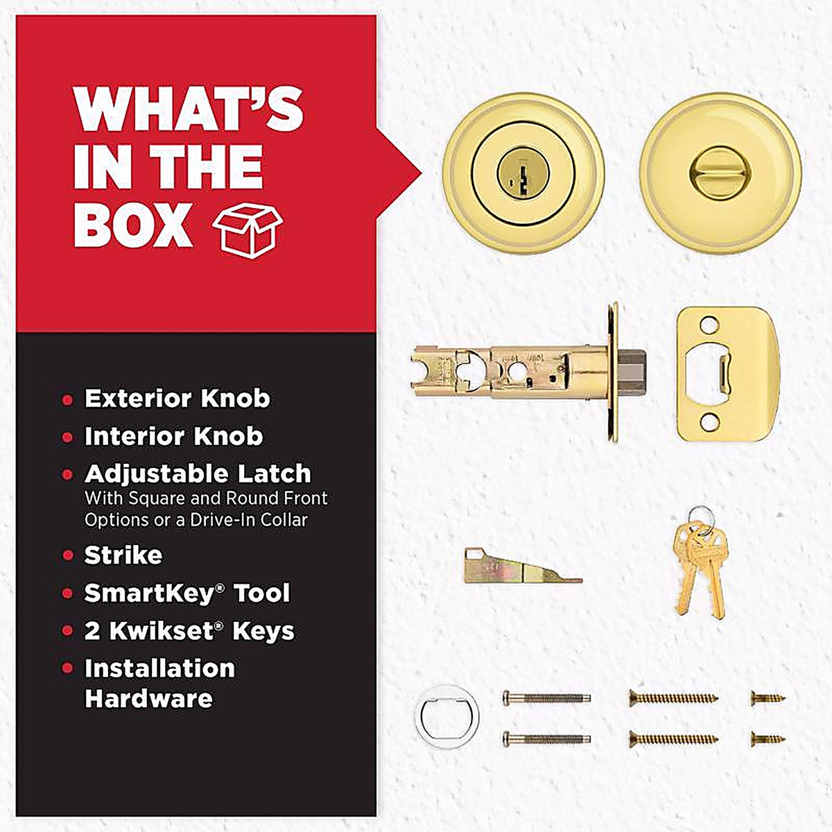 Kwikset 97402-734 SmartKey Juno Polished Brass Entry Lockset ANSI/BHMA Grade 2 KW1 1-3/4 in.