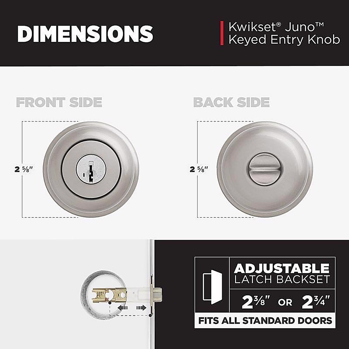 Kwikset 97402-736 SmartKey Juno Satin Nickel Entry Lockset ANSI/BHMA Grade 2 KW1 1-3/4 in.