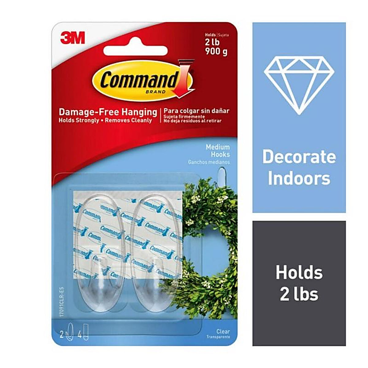 3M 17091CLR-ES Medium Plastic Hook 2/Pack