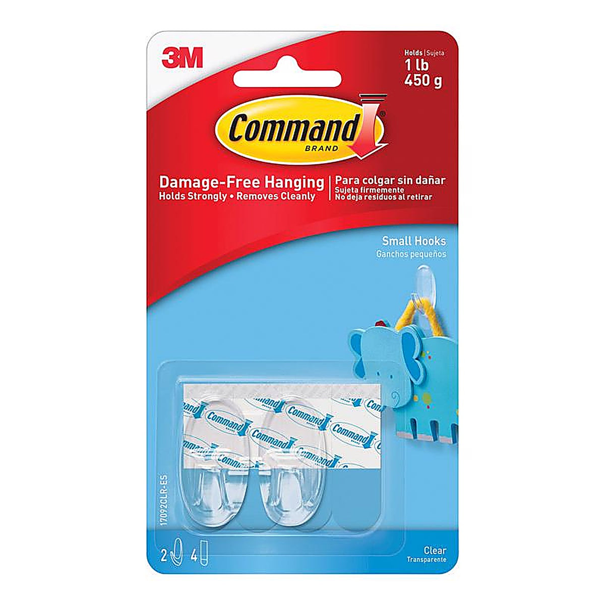 3M 17092CLR-ES Small Plastic Hook 1-5/8 in. L 2/Pack