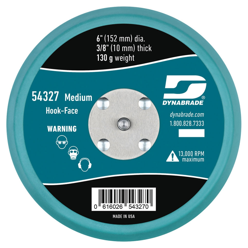 DYNABRADE 54327 6" (152 mm) Dia. Non-Vacuum Disc Pad, Hook-Face, Short Nap