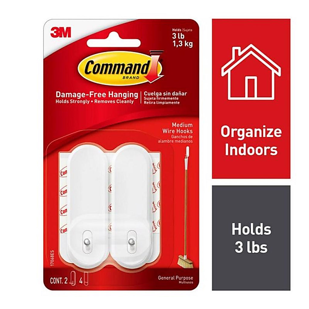 3M 17068ES Medium Plastic Wire Hooks 3-1/8 in. L 2/Pack