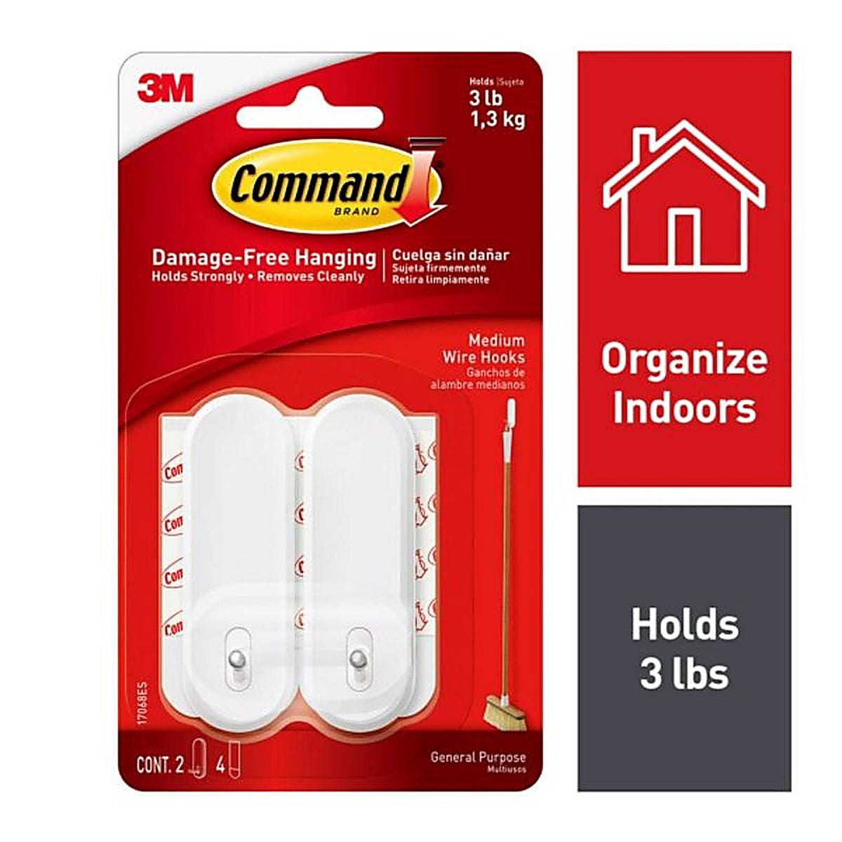 3M 17068ES Medium Plastic Wire Hooks 3-1/8 in. L 2/Pack