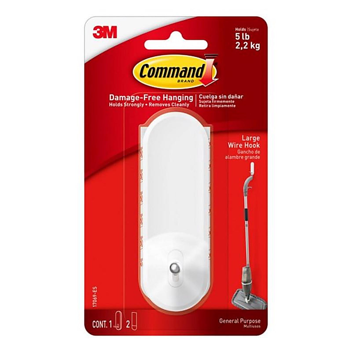 3M 17069-ES Large Plastic Wire Hooks 4-1/8 in. L 1/Pack