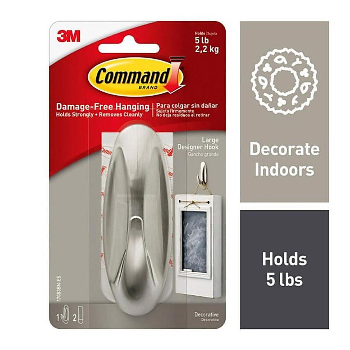 3M 17083BN-ES Large Metal Designer Hooks 4-1/8 in. L 1/Pack