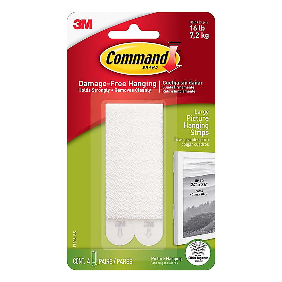 3M 17206-ES White Foam Picture Hanging Strips 16 lb. 8/Pack