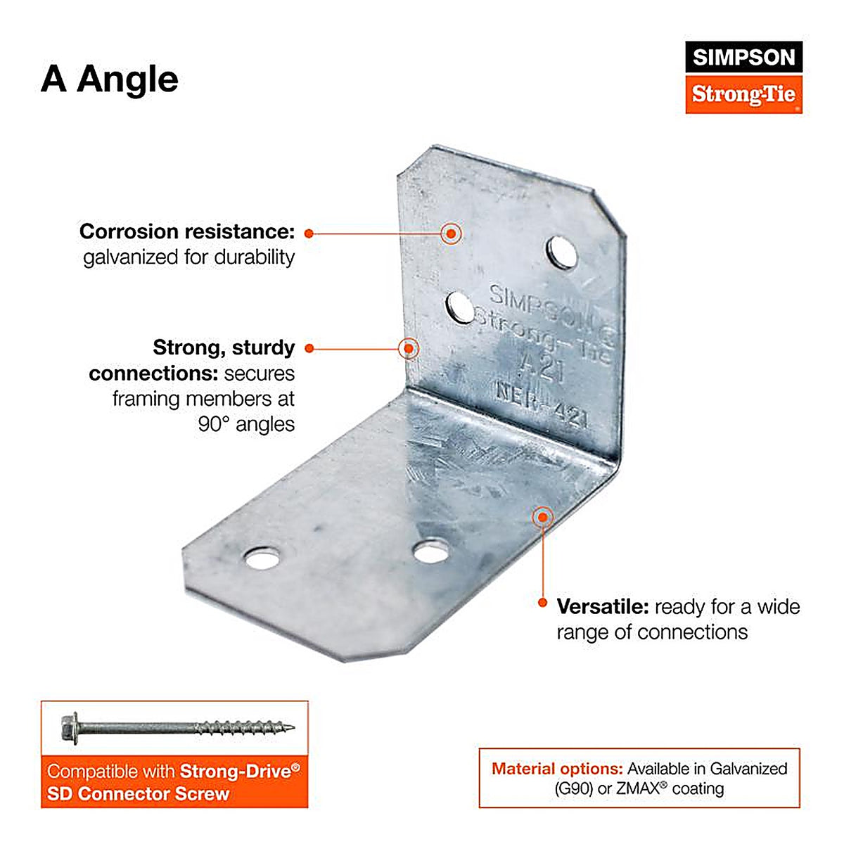 Simpson Strong-Tie A33 3 in. W x 1.5 in. L Galvanized Steel Angle