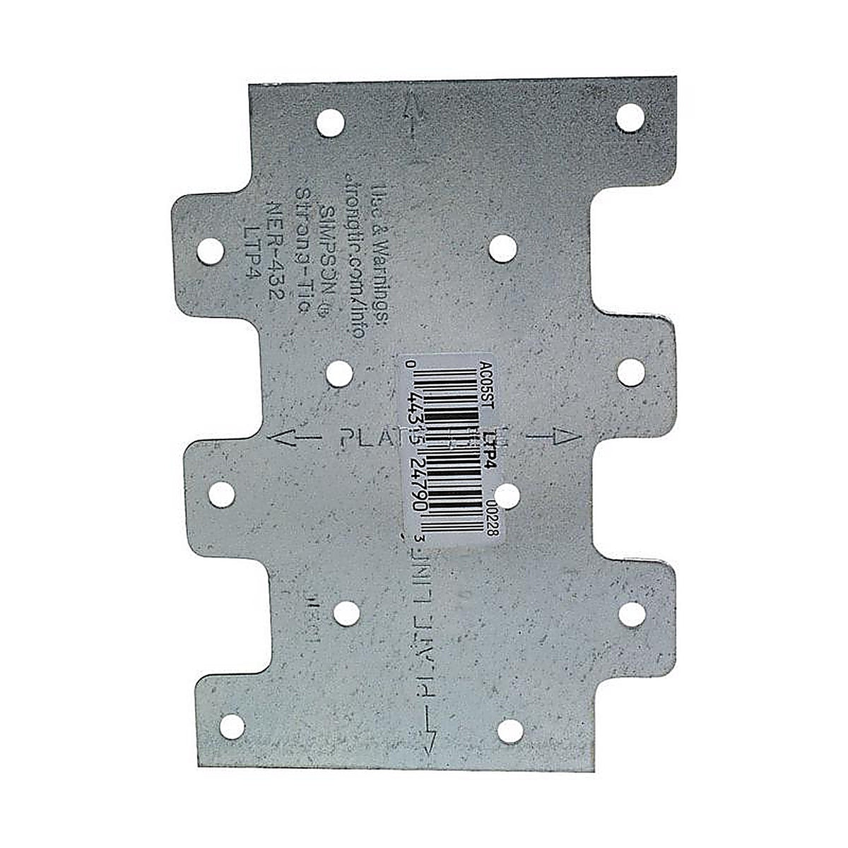 Simpson Strong-Tie LTP4 4.3 in. H x 0.1 in. W x 3 in. L Galvanized Steel Tie Plate