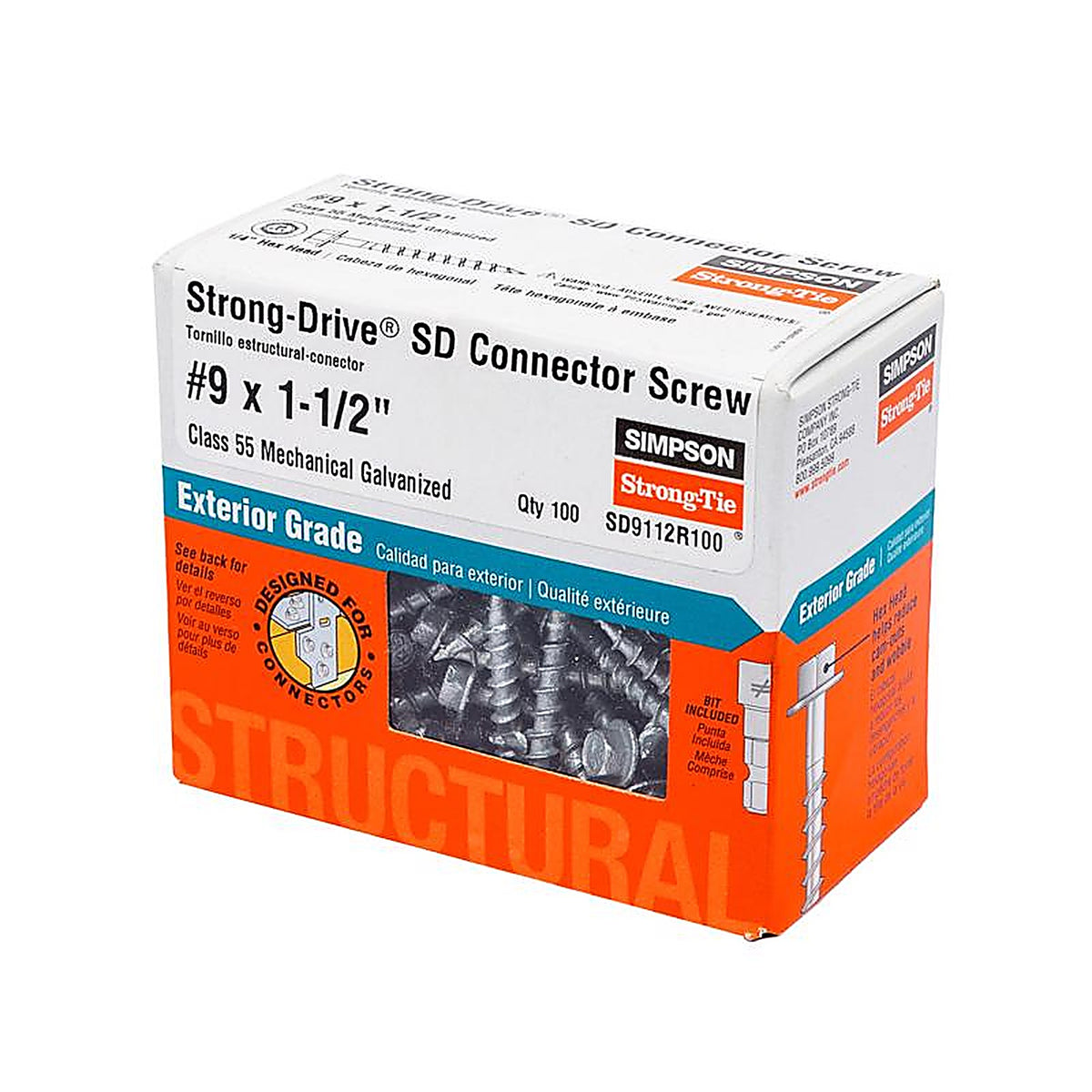 Simpson Strong-Tie SD9112R100 Strong-Drive No. 9 x 1-1/2 in. L Star Hex Head Connector Screw 0.9 lb. 100/Pack