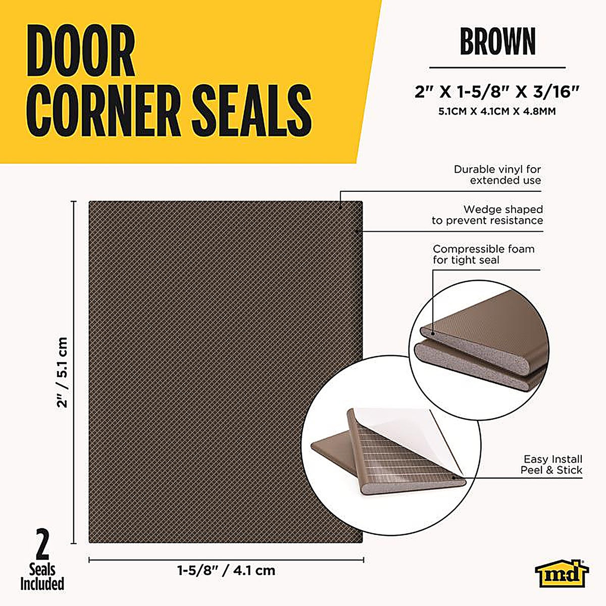 M-D 51501 Brown Foam/Vinyl Corner Weatherseals For Doors 1-3/4 in. L x 0.13 in.