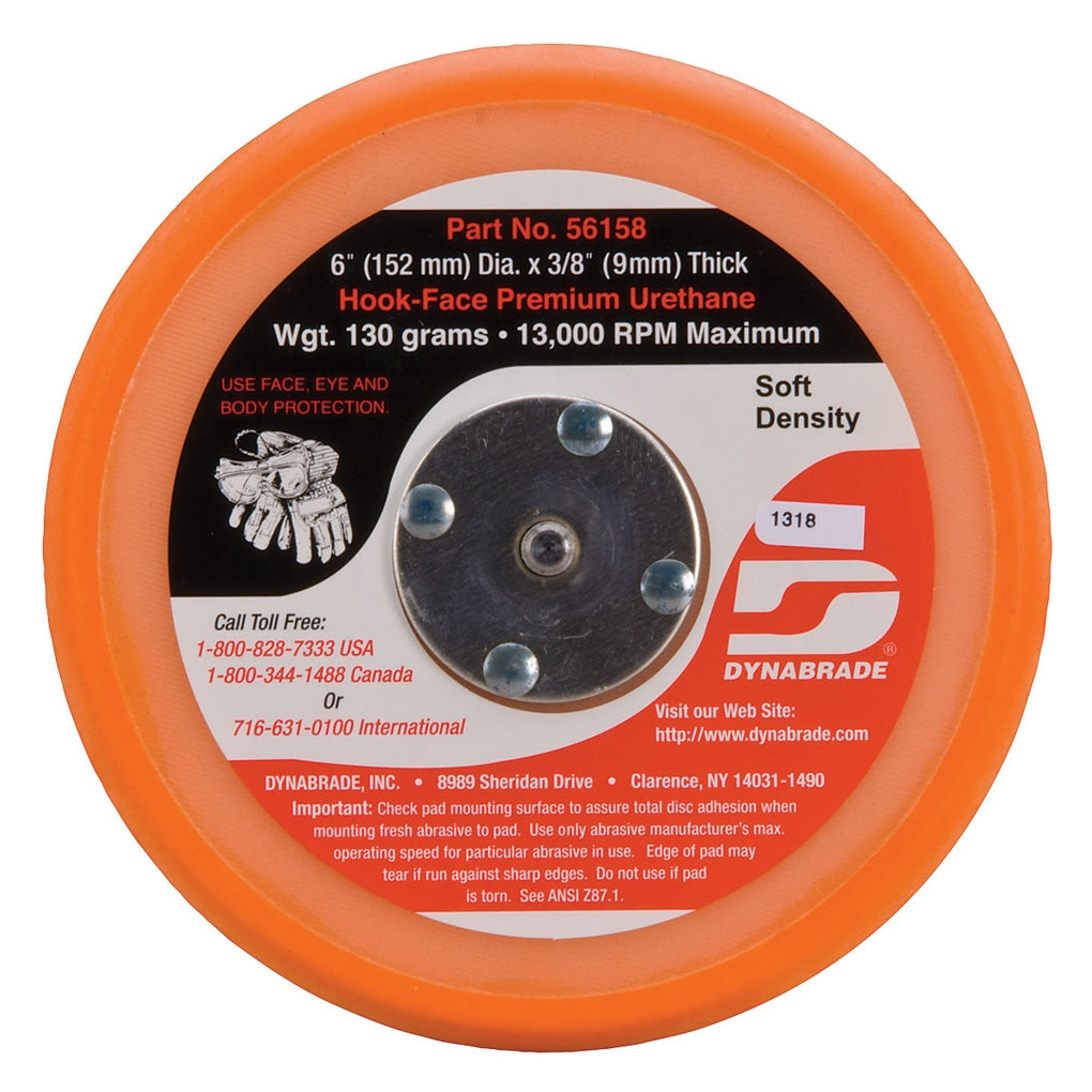 DYNABRADE 56158 6" (152 mm) Dia. Non-Vacuum Disc Pad, Hook-Face, Short Nap