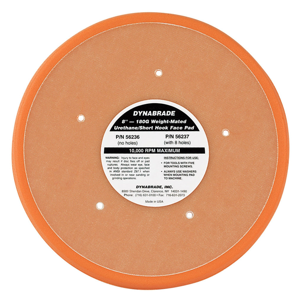 DYNABRADE 56236 8" (203 mm) Dia. Non-Vacuum Disc Pad, Hook-Face, Short Nap