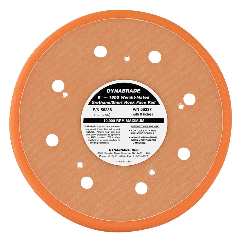 DYNABRADE 56237 8" (203 mm) Dia. Vacuum Disc Pad, Hook-Face, Short Nap