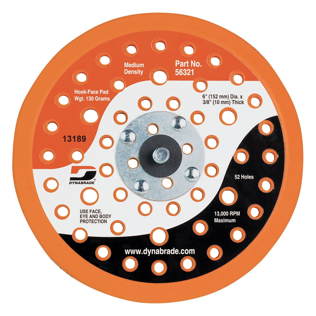 DYNABRADE 56321 6" (152 mm) Dia. Vacuum Disc Pad, Hook-Face, 52 Holes