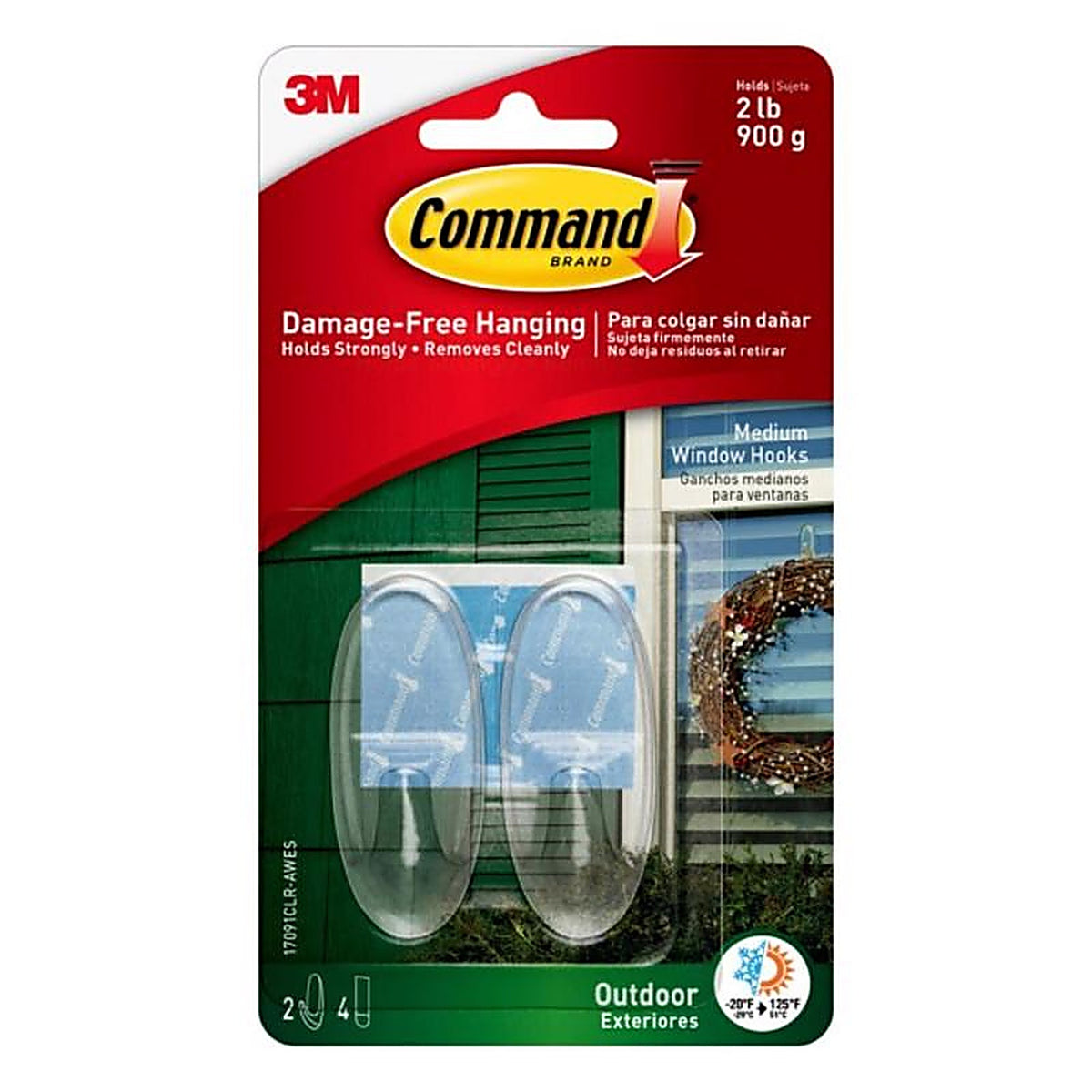 3M 17091CLR-AWES Medium Plastic Windows Hook 2-3/8 in. L 2/Pack