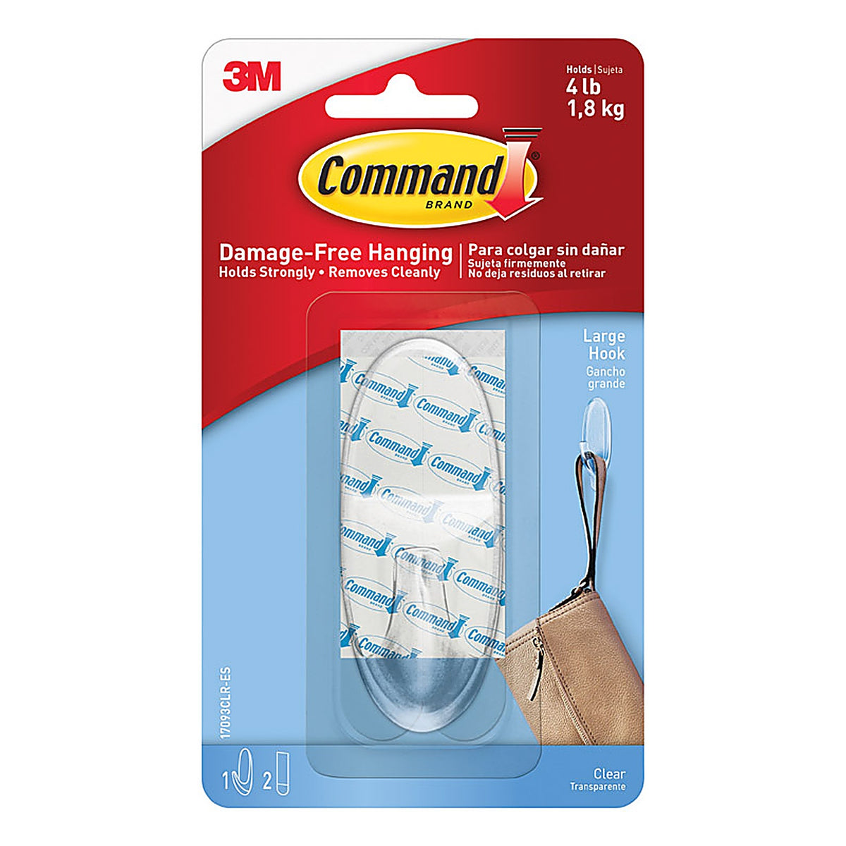 3M 17093CLRES Large Plastic Hook 3-3/8 in. L 1/Pack