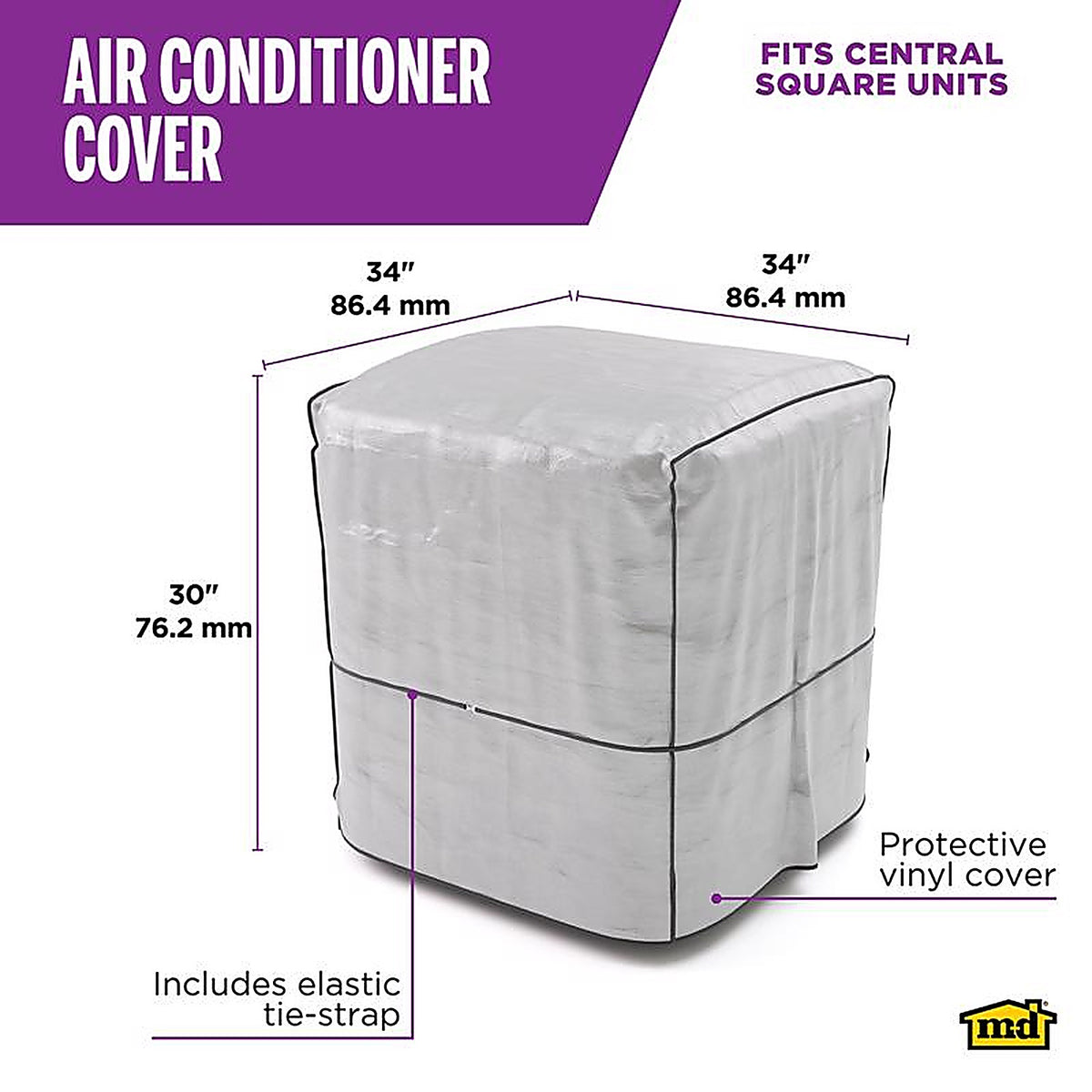 M-D 3772 30 in. H x 34 in. W Polyethylene Gray Square Central Air Conditioner Cover