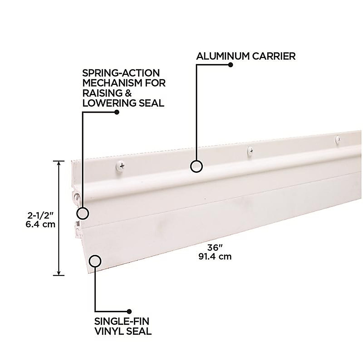 M-D 7179 White Aluminum Sweep For Doors, Garage Doors 3 ft. L x 2 in.