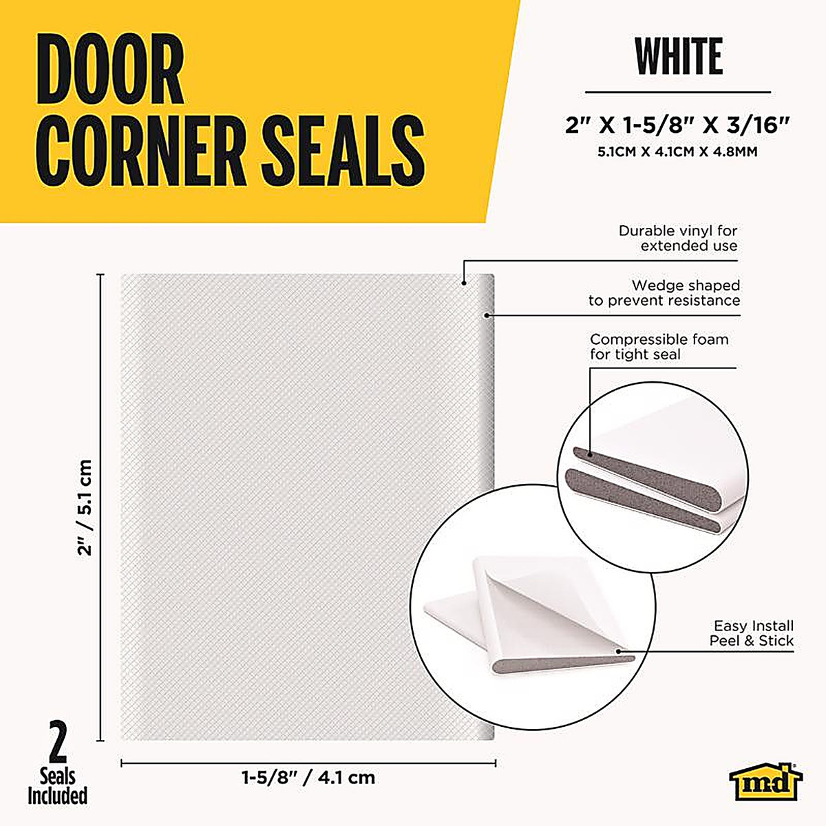 M-D 51502 White Foam/Vinyl Corner Weatherseals For Doors 1-3/4 in. L x 0.13 in.
