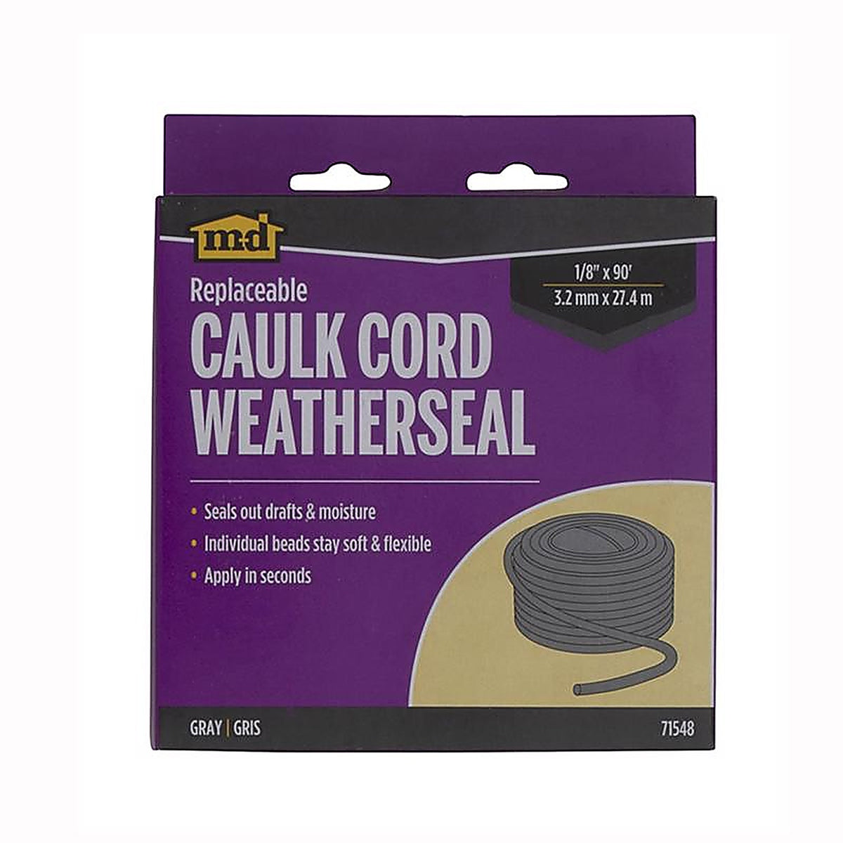 M-D 71548 Gray Caulk Weather Stripping For Door and Window 90 ft. L x 1/8 in.