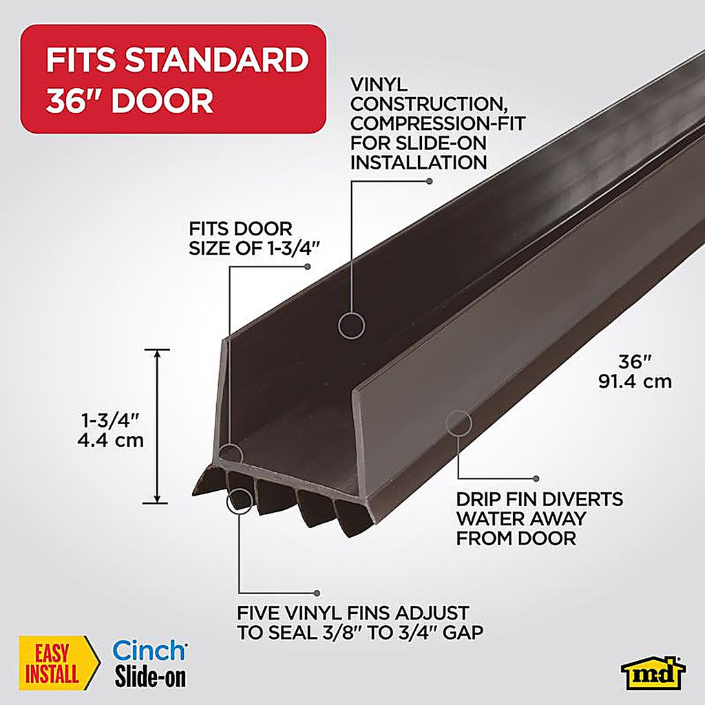 M-D 43337 Brown Vinyl Door Seal For Door Bottom 3 ft. L x 1-3/4 in.