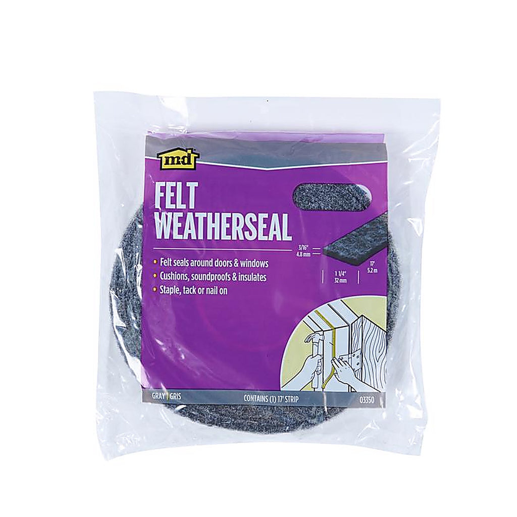 M-D 3350 Gray Felt Weatherstrip For Doors and Windows, Doors and Windows 17 ft. L x 3/16 in.