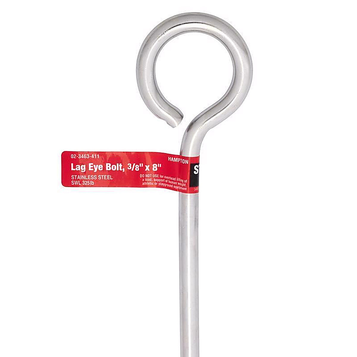 Hampton 02-3463-411 3/8 in. x 8 in. L Stainless Stainless Steel Lag Thread Eyebolt