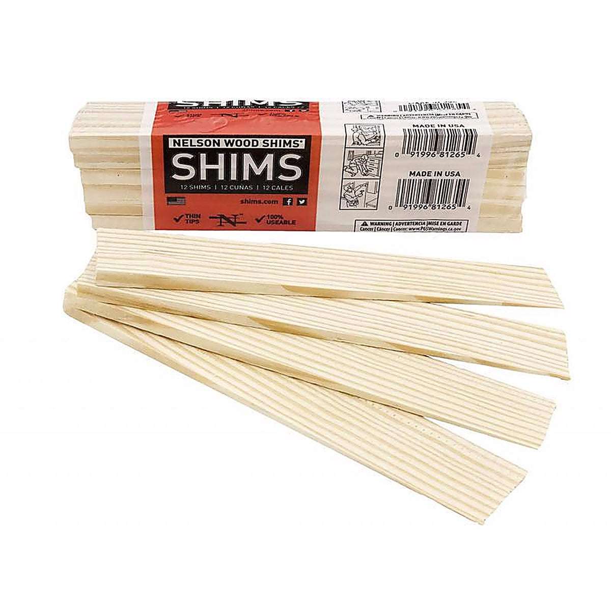 Nelson Wood Shims PSH8/12/36/65 Nelson Wood Shims 1.4 in. W Wood Shim 12/Pack