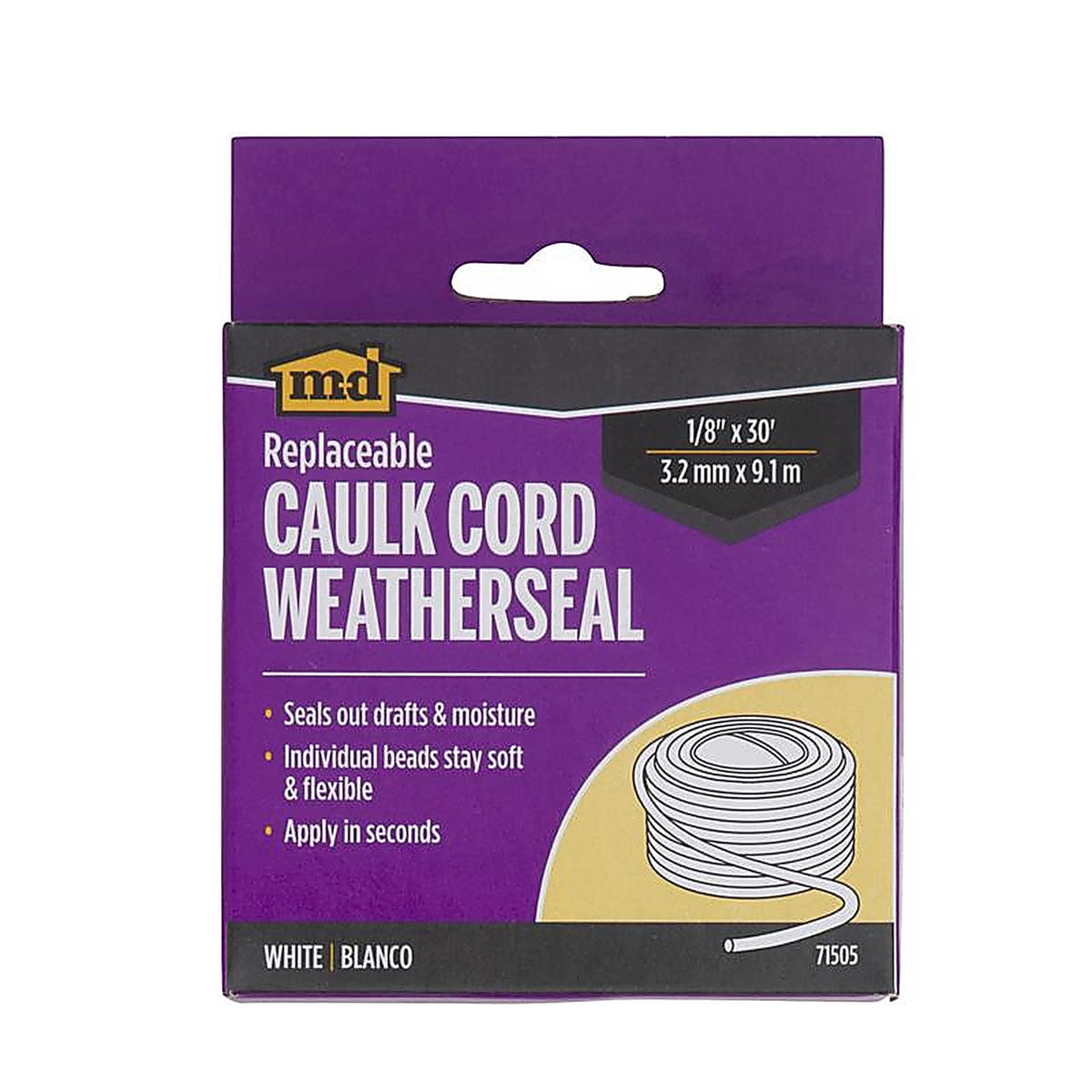 M-D 71505 White Synthetic Fiber Caulking Cord For Door and Window 30 ft. L x 1/8 in.