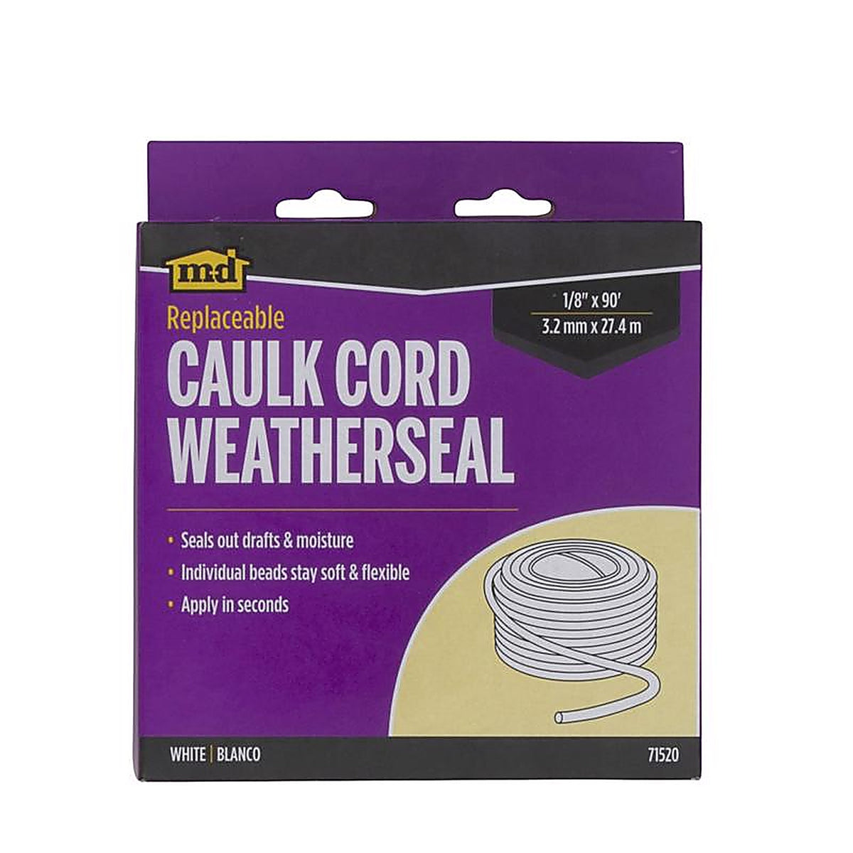 M-D 71520 White Synthetic Fiber Caulk Backer Rod For Door and Window 90 ft. L x 1/8 in.
