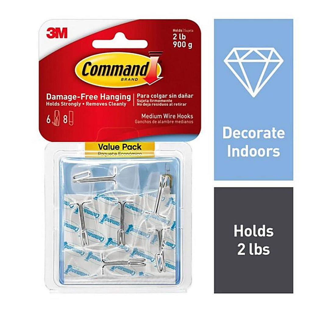 3M 17065CLR-6ES Medium Plastic Hook 2-1/6 in. L 6/Pack