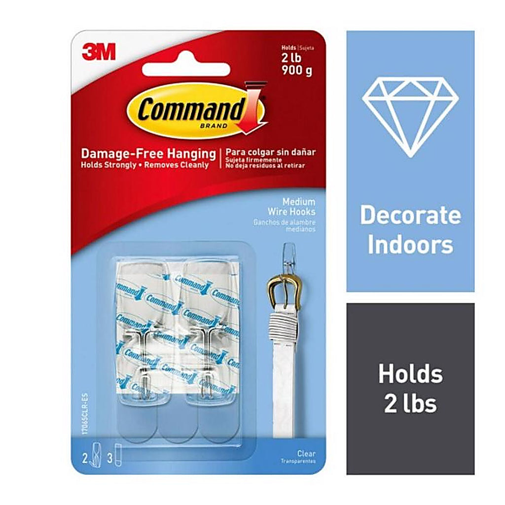 3M 17065CLR-ES Medium Plastic Hook 2-1/6 in. L 2/Pack