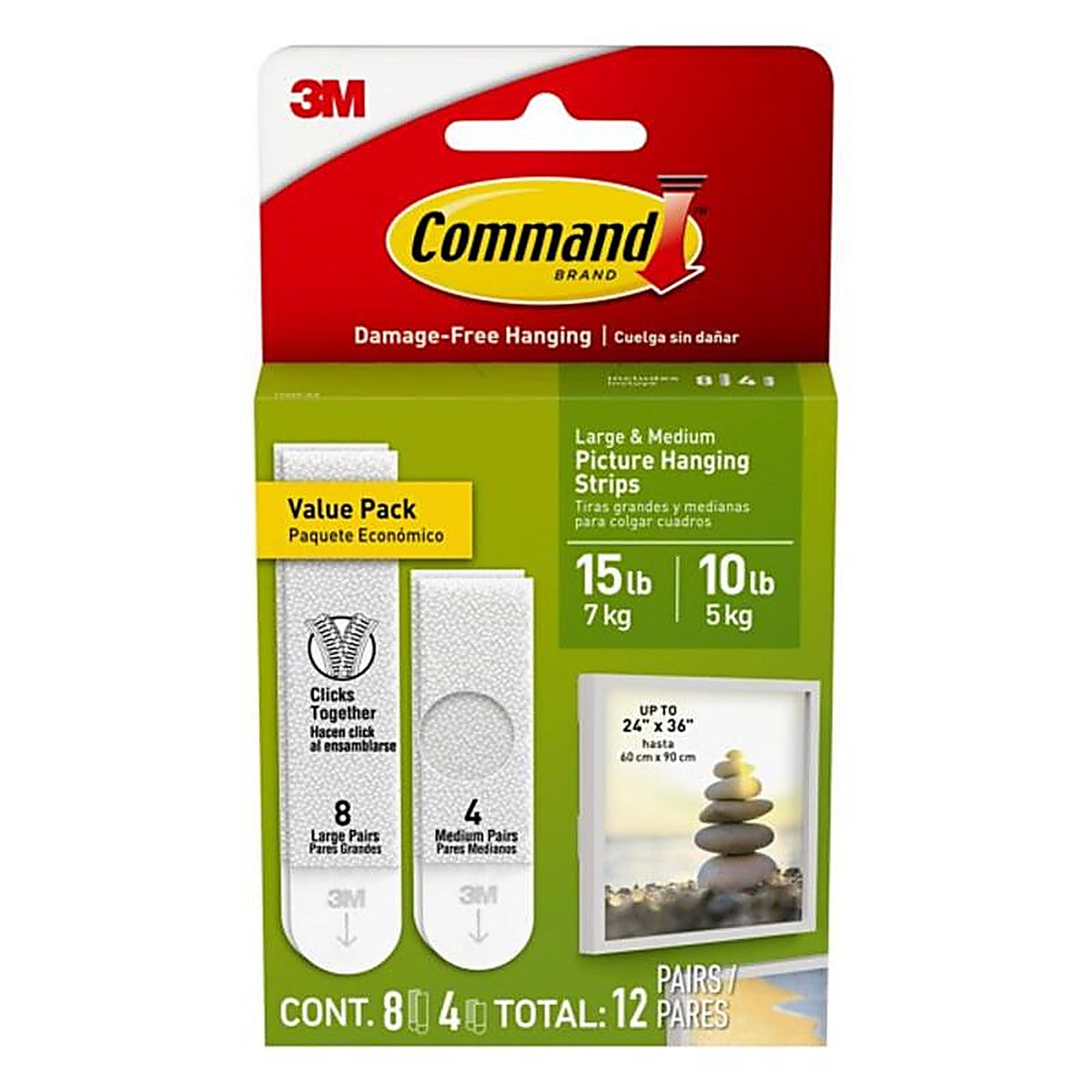 3M 17209-ES Command White Picture Hanging Strips 24/Pack Foam