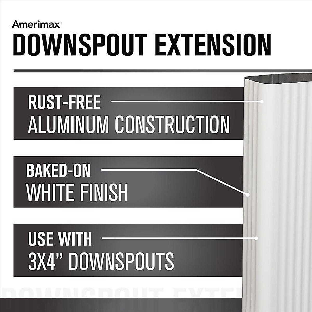Amerimax 47075 3 in. H x 4.25 in. W x 15 in. L White Aluminum Downspout Extension