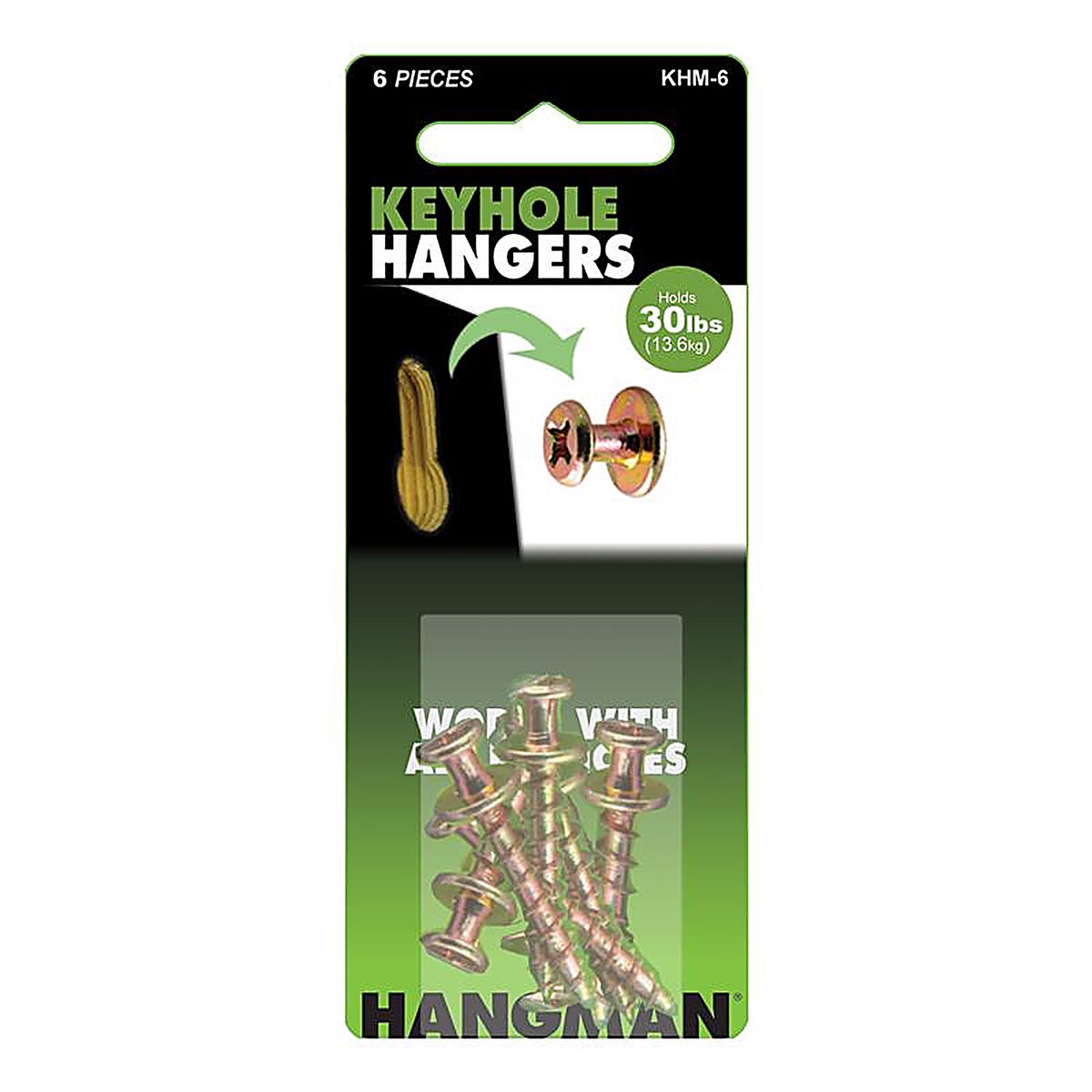 Hangman KHM-6 Silver Keyhole Hangers 6/Pack 100 lb.