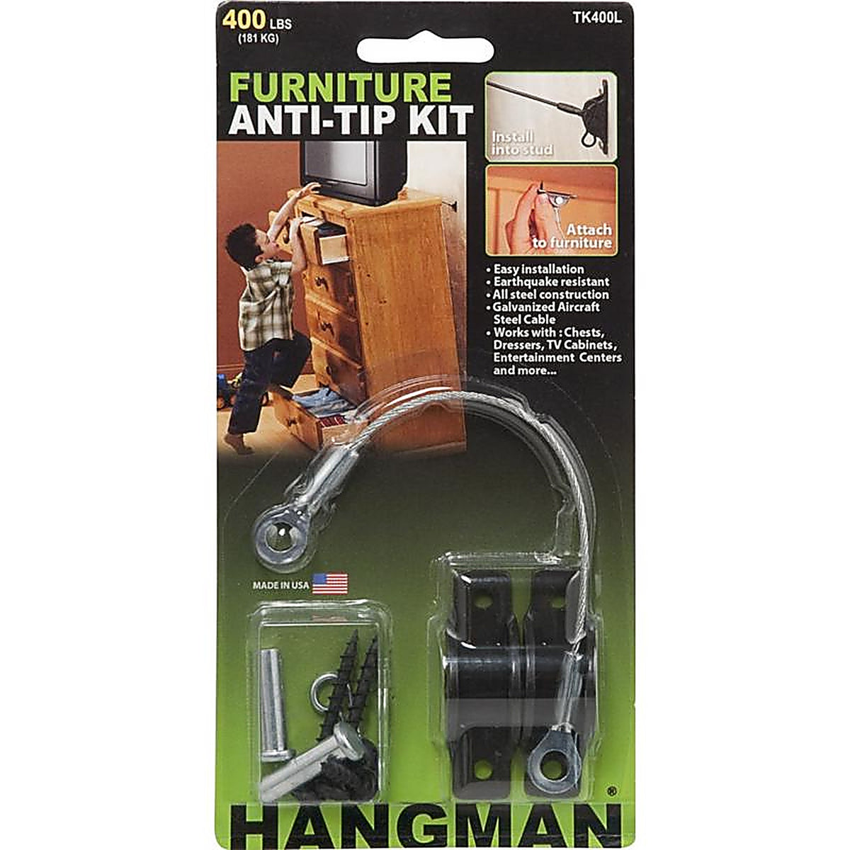 Hangman TK400L Black Funiture Anti-Tip Kit 1 set 400 lb.
