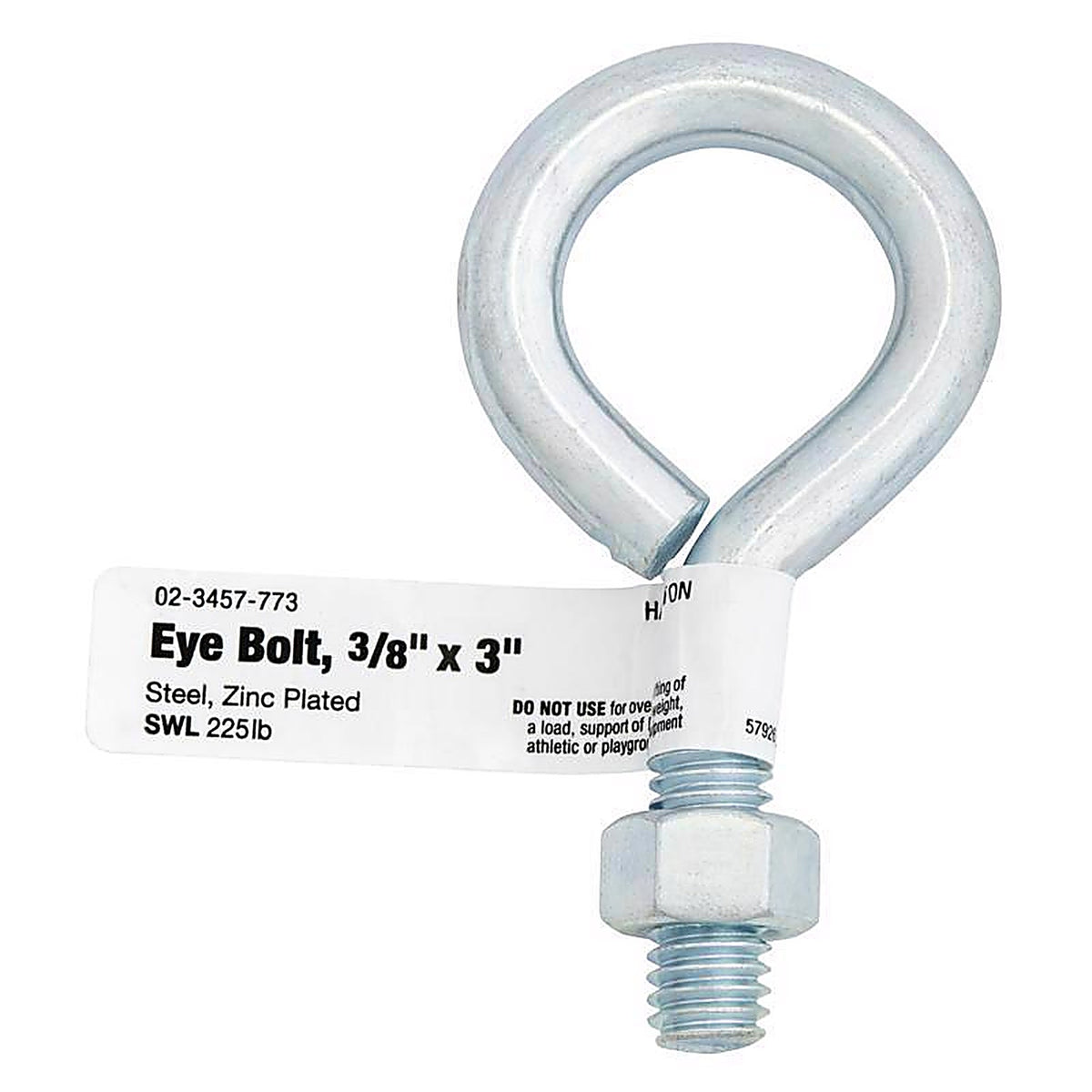 Hampton 02-3457-773 3/8 in. x 2-3/4 in. L Zinc-Plated Steel Eyebolt Nut Included